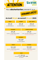 Horaires d’ouvertures été 2025 des déchetteries  (Affiché le 24/06/2025)